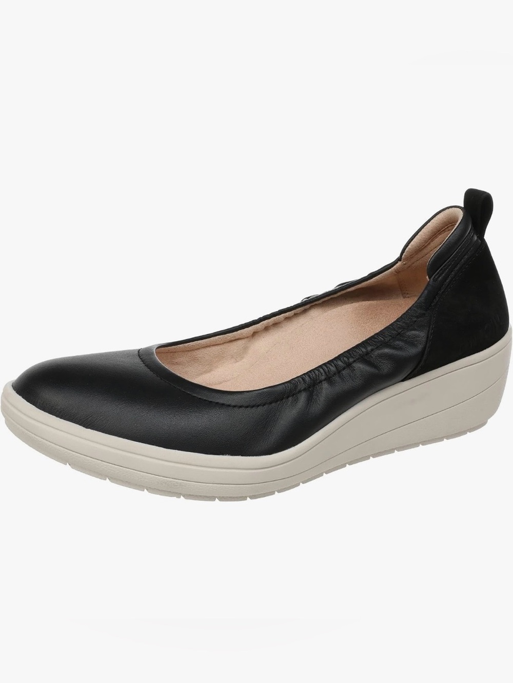 Vionic Jacey Black Leather Comfort Wedge.
